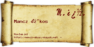 Mancz Ákos névjegykártya